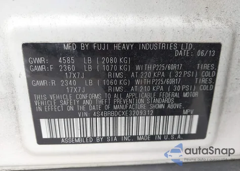 2014 Subaru Outback 2.5I Premium from USA, damaged, VIN 4S4BRBDCXE3209312